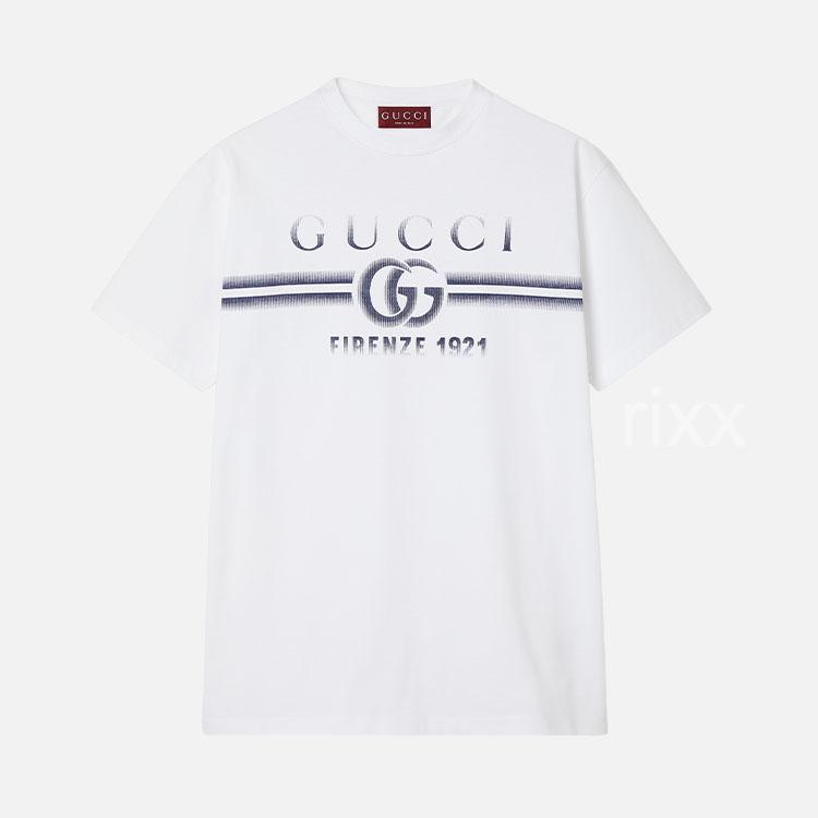 구찌 프린트 코튼 저지 티셔츠