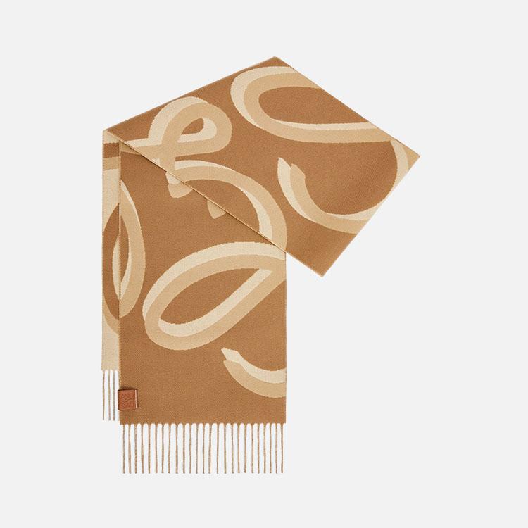 로에베 자카드 캐시미어 울 카멜 스카프