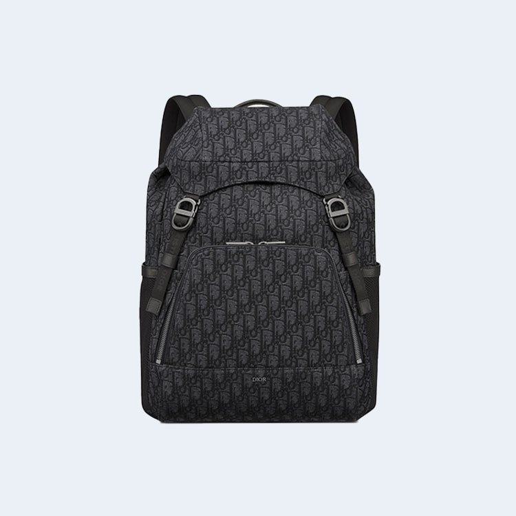 디올 Dior 8 플랩 블랙 오블리크 자카드 백팩