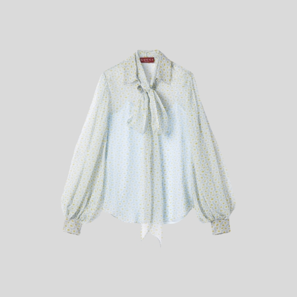 구찌 프린트 실크 쉬폰 셔츠