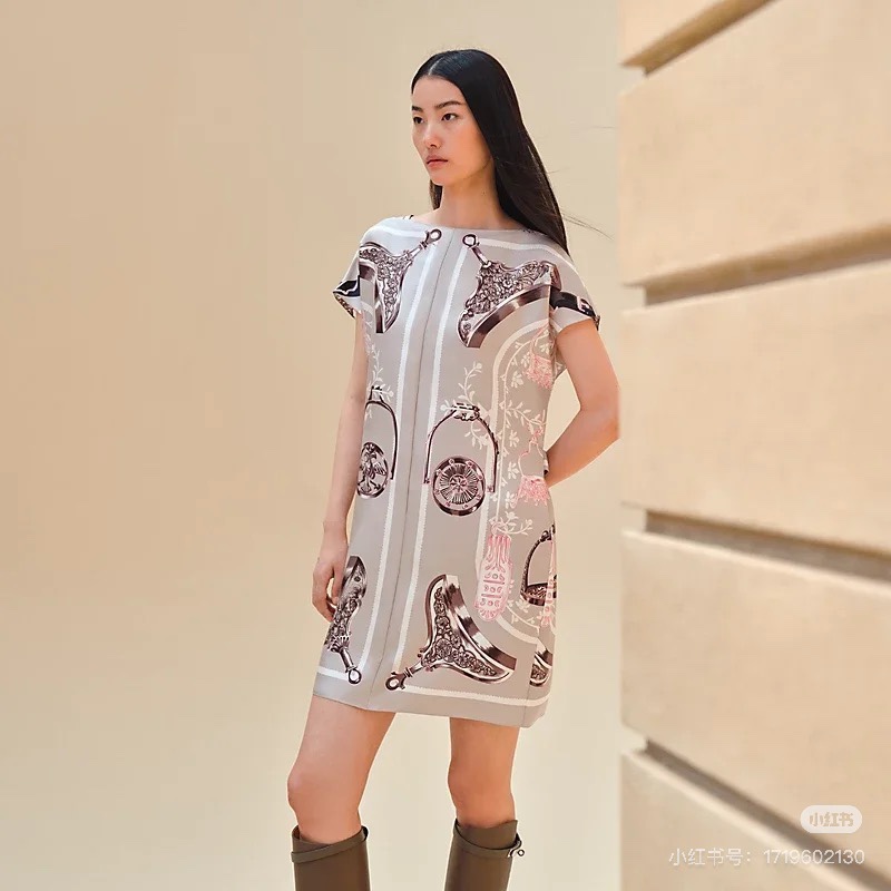 에르메스 실크 스커트 원피스(2color)