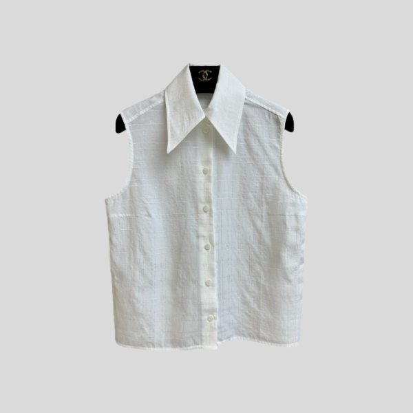 샤넬 자카드 슬리브리스 셔츠(화이트,핑크)