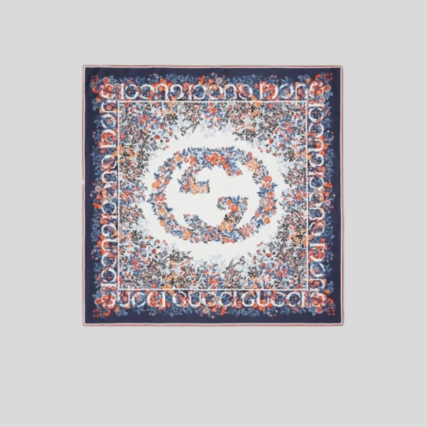 구찌 더블 G 플로럴 스카프 블루