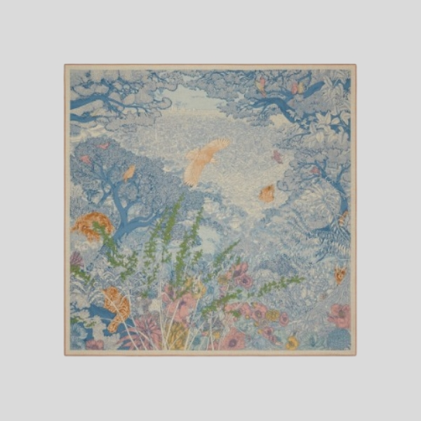 에르메스 실크 캐시미어 숄 데님 블루