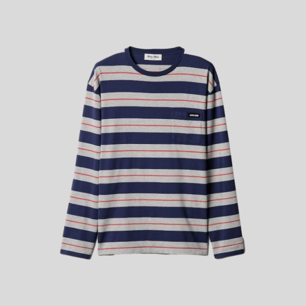 미우미우 롱 슬리브 코튼 저지 티셔츠