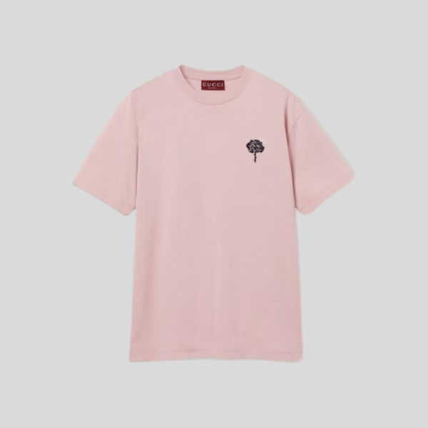 구찌 꽃 자수 반팔 티셔츠