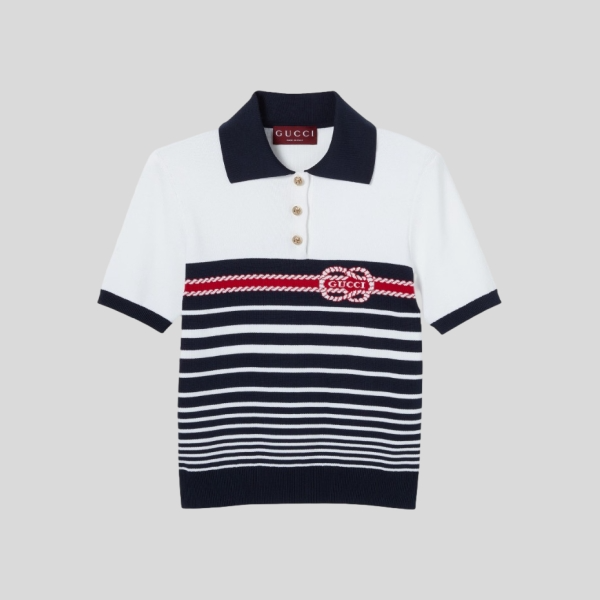 구찌 인타르시아 코튼 스티치 폴로 탑