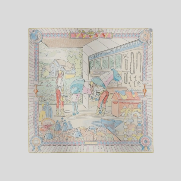 에르메스 양면 실크 스카프 화이트