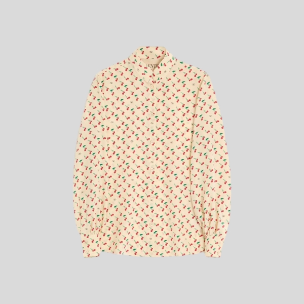 발렌티노 체리픽 프린트 크레이프 드 신 셔츠