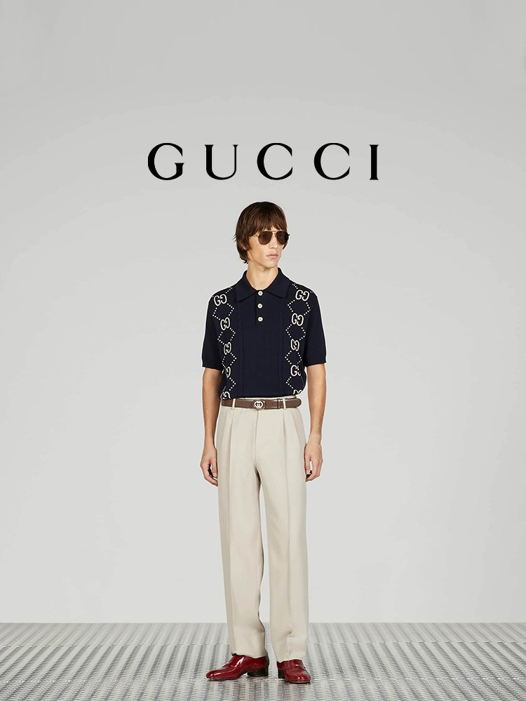 구찌 니트 코튼 반팔 셔츠