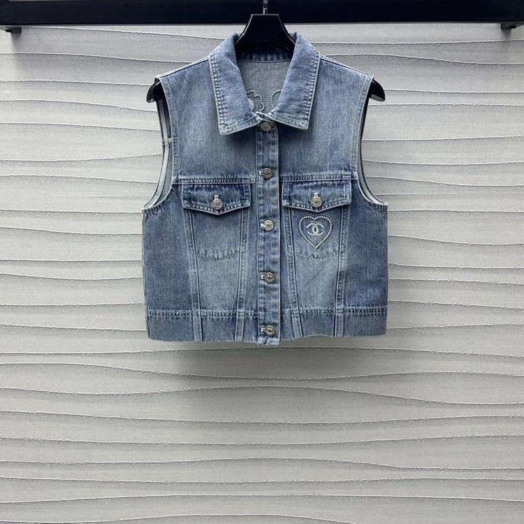 샤넬 coco 자수 로고 데님 베스트