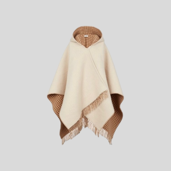 펜디 FF 로고 프린지 울 캐시미어 후드 케이프