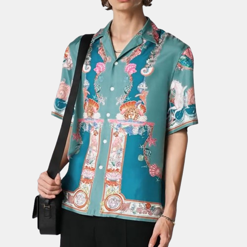 베르사체 코랄 극장 프린트 실크 셔츠