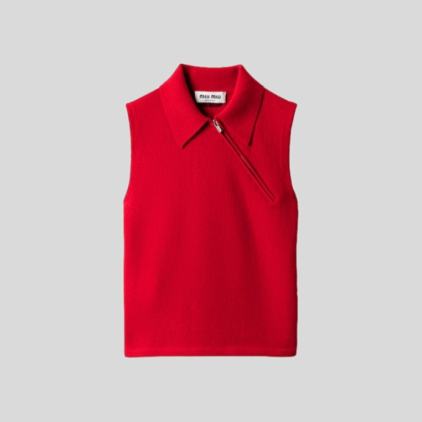 미우미우 슬리브리스 캐시미어 폴로 셔츠