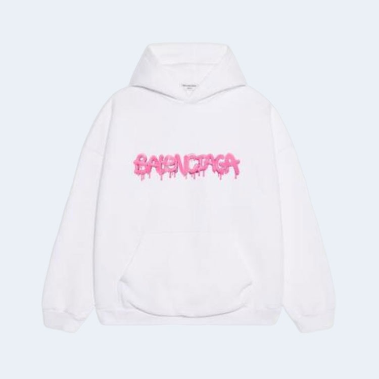 발렌시아가 슬라임 핑크 로고 코튼 저지 후디