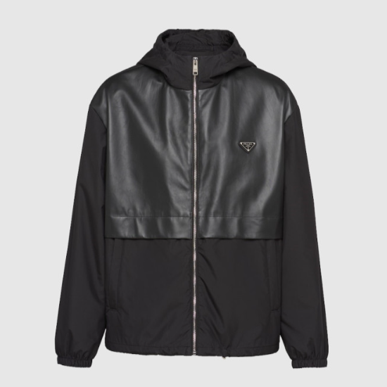 프라다 실크 및 가죽 블루종 자켓