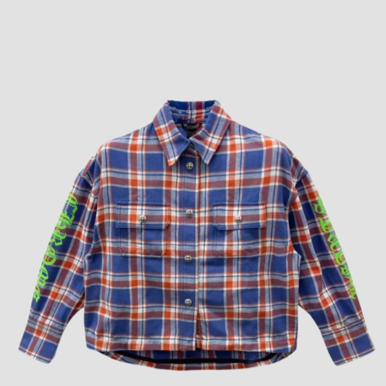 크롬하츠 플레이드 크롭 카고 플란넬 셔츠