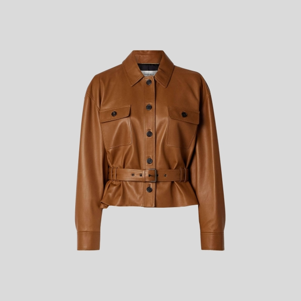 생로랑 벨트 가죽 자켓 브라운
