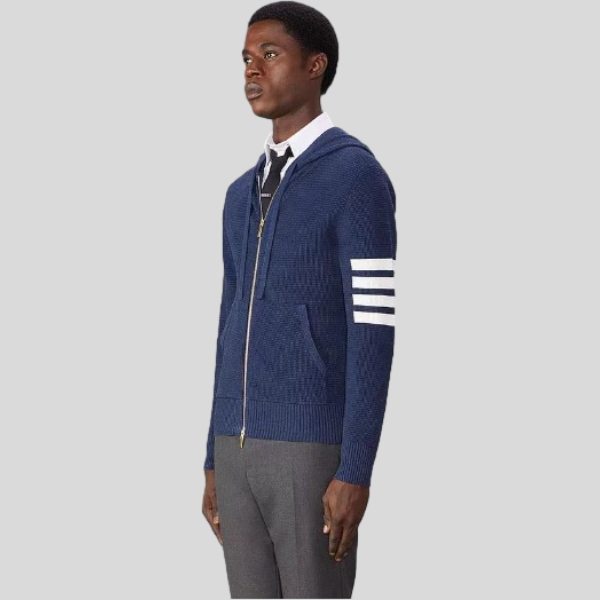 톰브라운 리넨 코튼 4-바 릴렉스 핏 집업 후디