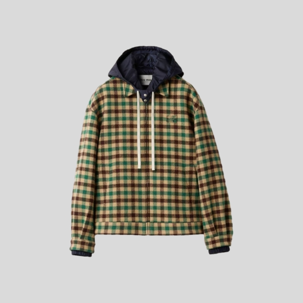 미우미우 깅엄 체크와 테크니컬 패브릭 자켓