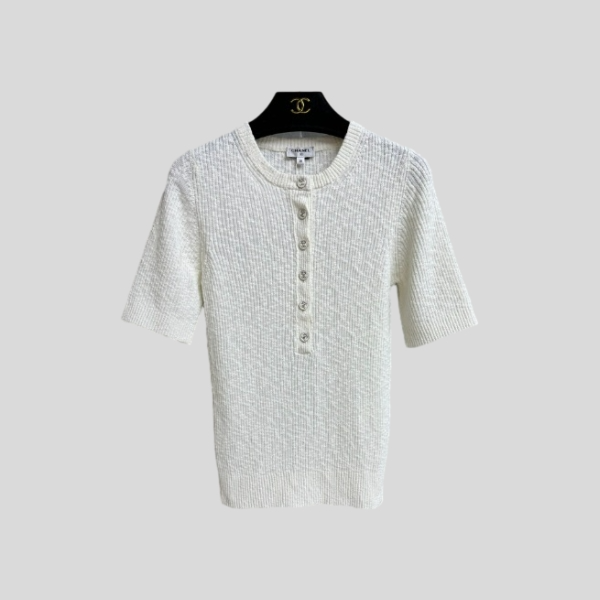 샤넬 버튼 다운 니트 반팔