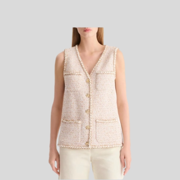 샤넬 골드 스레드 오프화이트 베스트