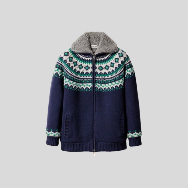 미우미우 울 및 플리스 지퍼 가디건