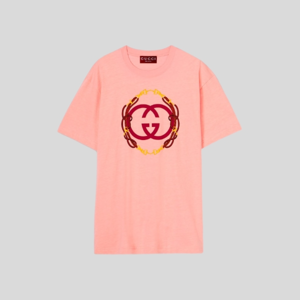 구찌 프린트 디테일의 코튼 저지 티셔츠