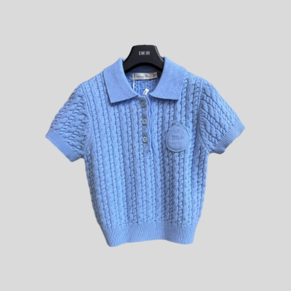 디올 케이블 니트 반팔 폴로 셔츠