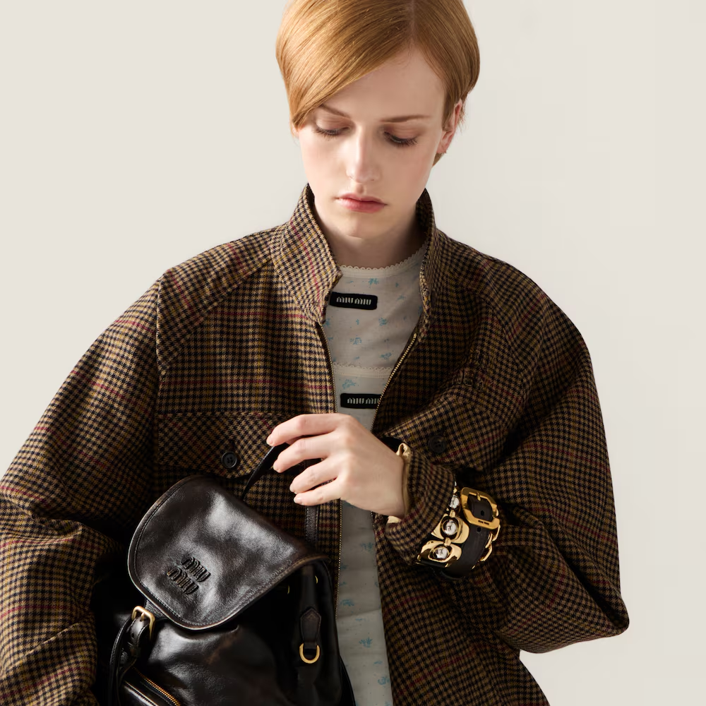 미우미우 하운드투스 체크 블루종 자켓
