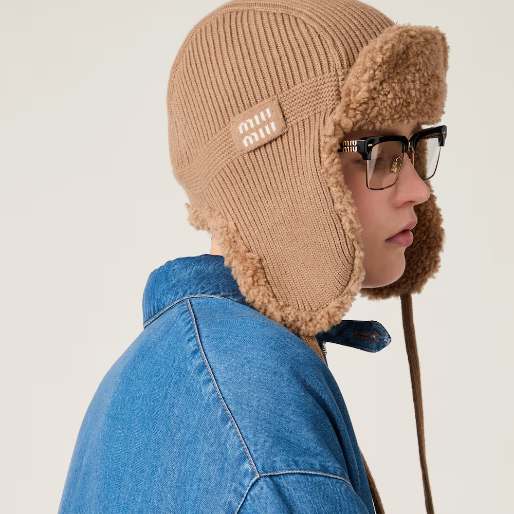 미우미우 울, 캐시미어, 시어링 트래퍼 햇(2color)