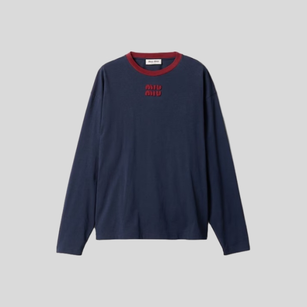 미우미우 코튼 저지 긴팔 티셔츠